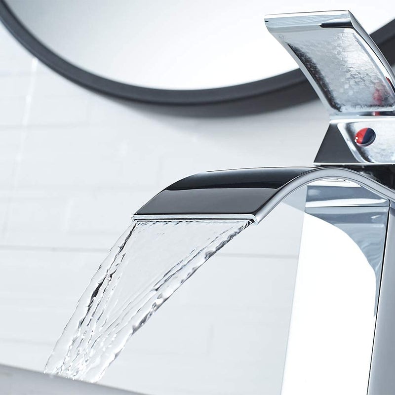 VOTON Vessel Sink Faucet Chrome Modern Tall Waterfall Bathroom Sink Faucet Single Handle Bathroom Faucet 1 Hole Bowl Lavatory Vanity Faucet, Rv Sink Camper Farmhouse Bathroom Utility Remodel Faucet - Image 5